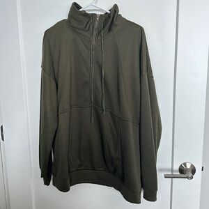 Olive Green PRETTYGARDEN Long Sleeve Lapel Zipper Sweatshirt